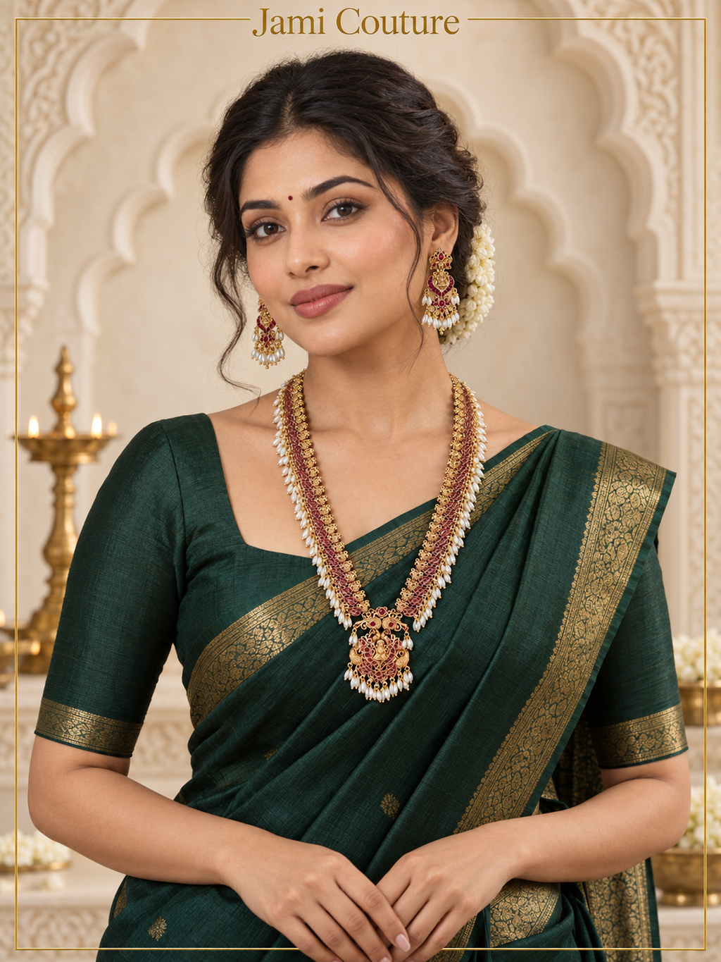 Lakshmi Ruby Long Haram Set with Earrings