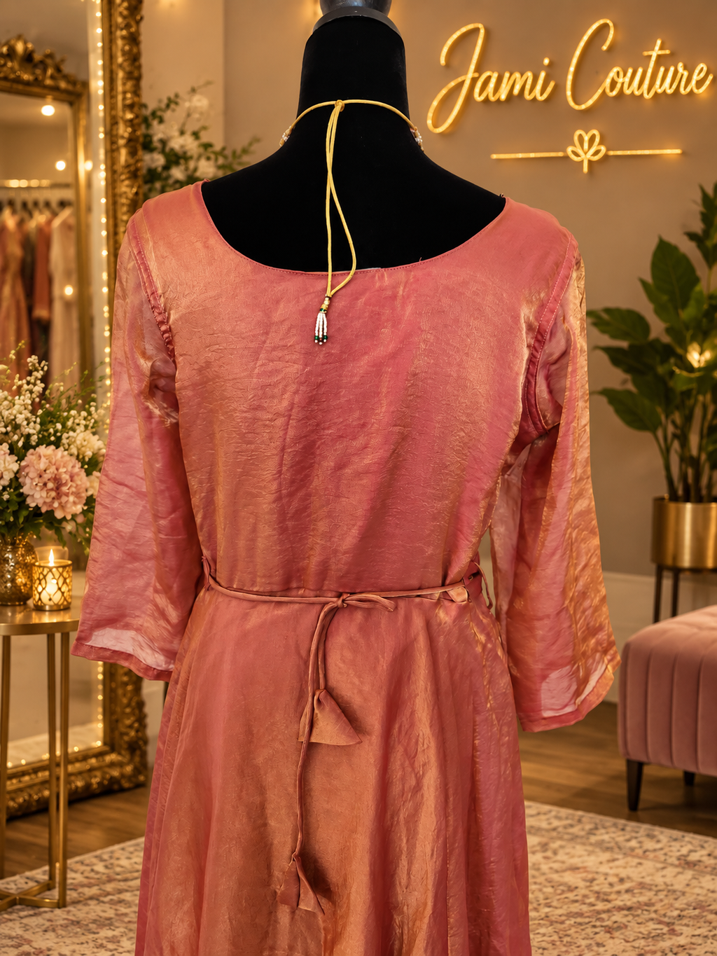 Rose Pink & Gold premium space Silk Anarkali Gown