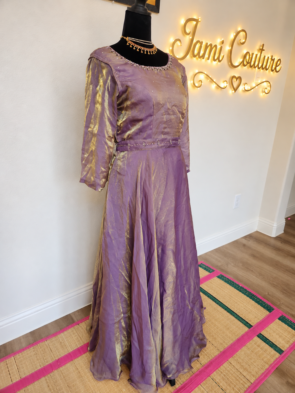 Lavender & Gold premium space Silk Anarkali Gown