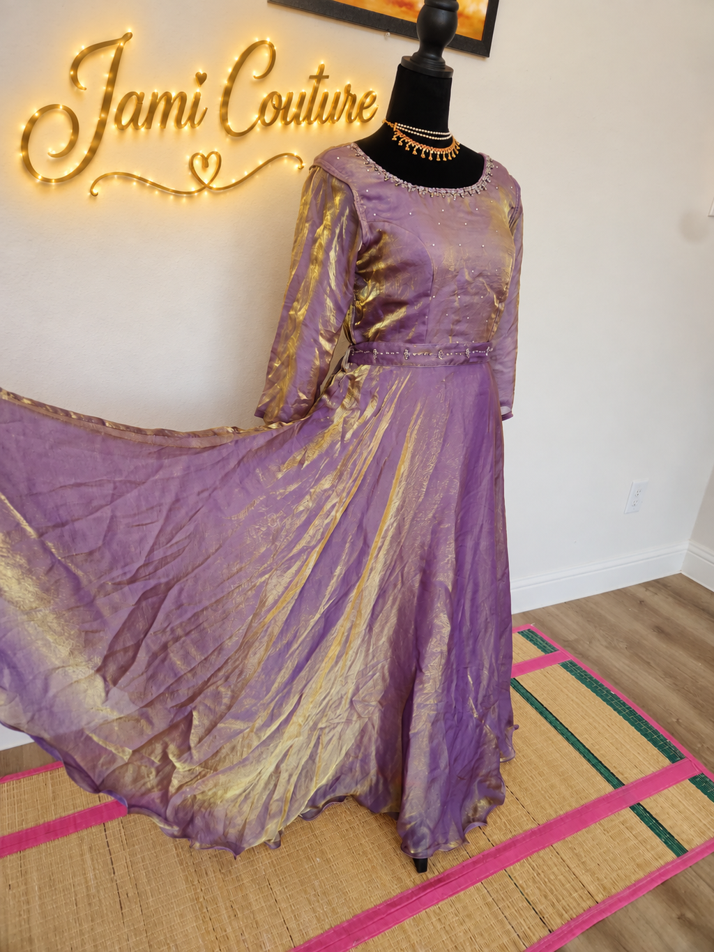 Lavender & Gold premium space Silk Anarkali Gown