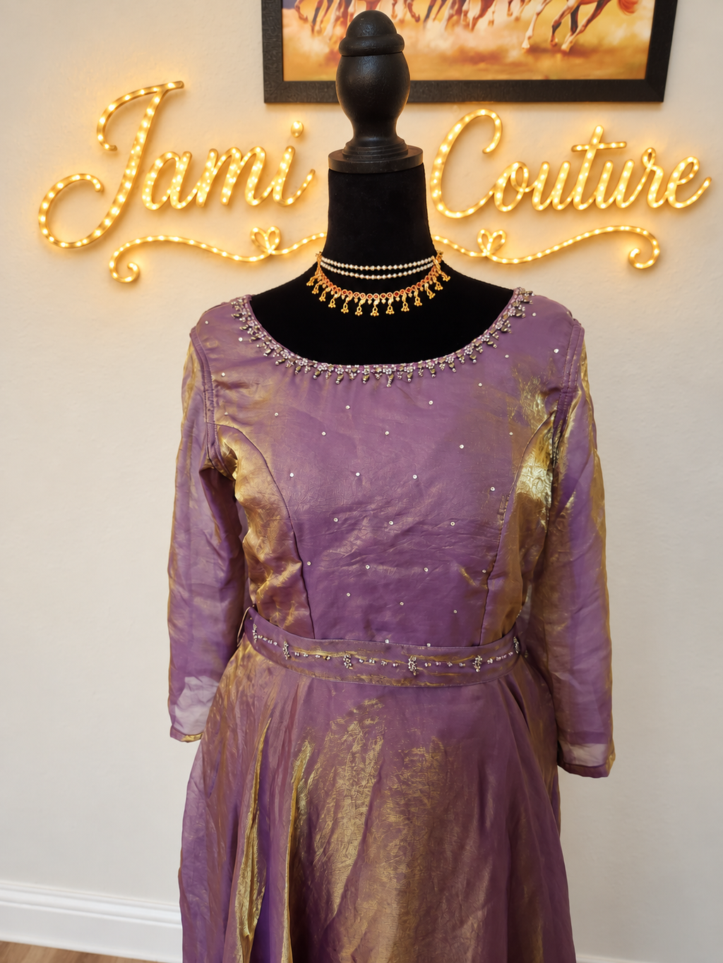 Lavender & Gold premium space Silk Anarkali Gown