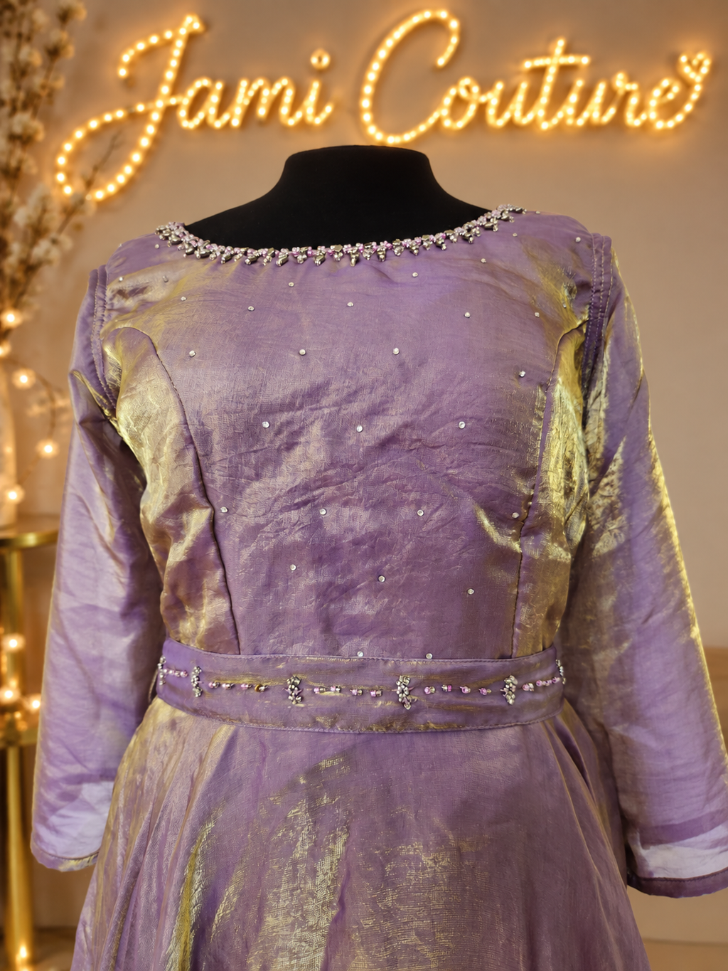Lavender & Gold premium space Silk Anarkali Gown