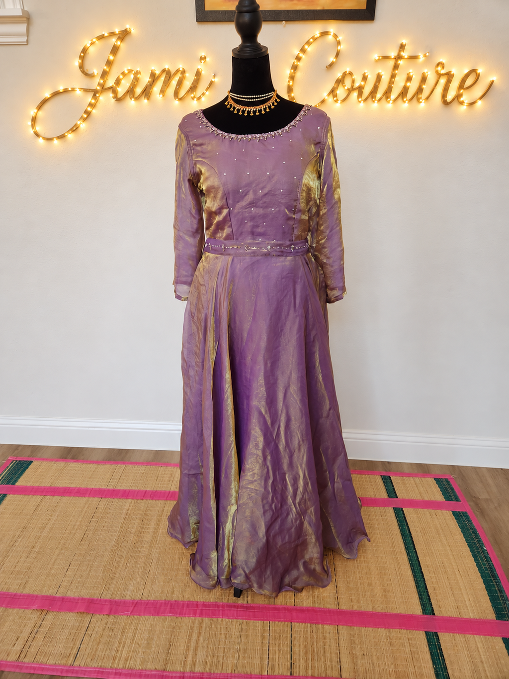 Lavender & Gold premium space Silk Anarkali Gown