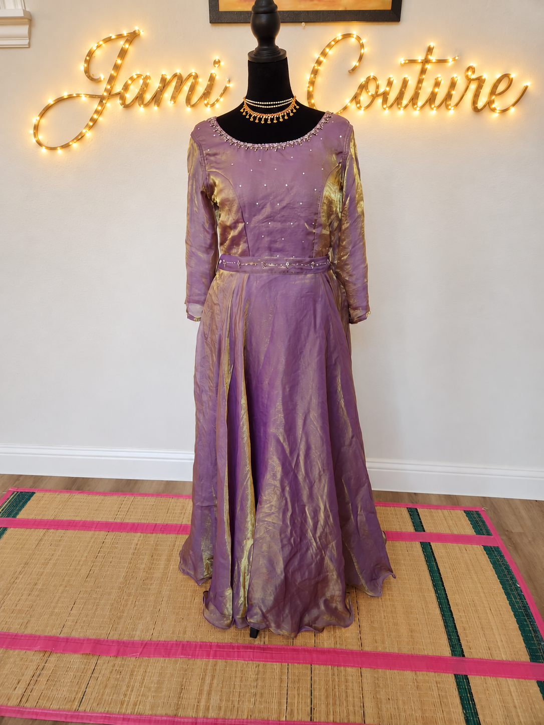Lavender & Gold premium space Silk Anarkali Gown