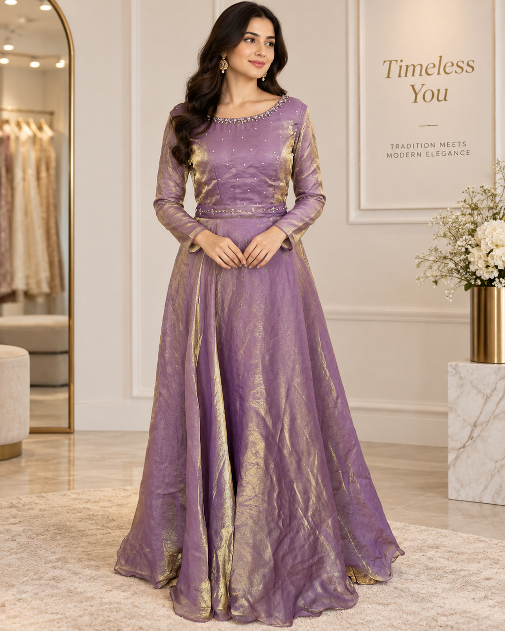 Lavender & Gold premium space Silk Anarkali Gown
