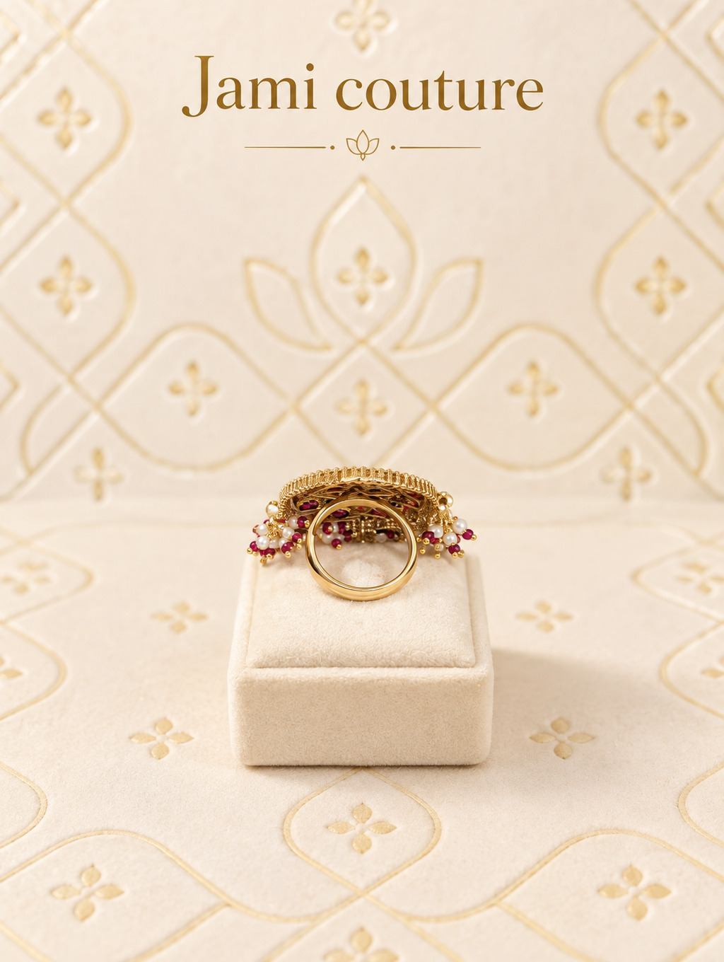 Antique Gold Ruby & Pearl Statement Ring | Adjustable Cocktail Ring