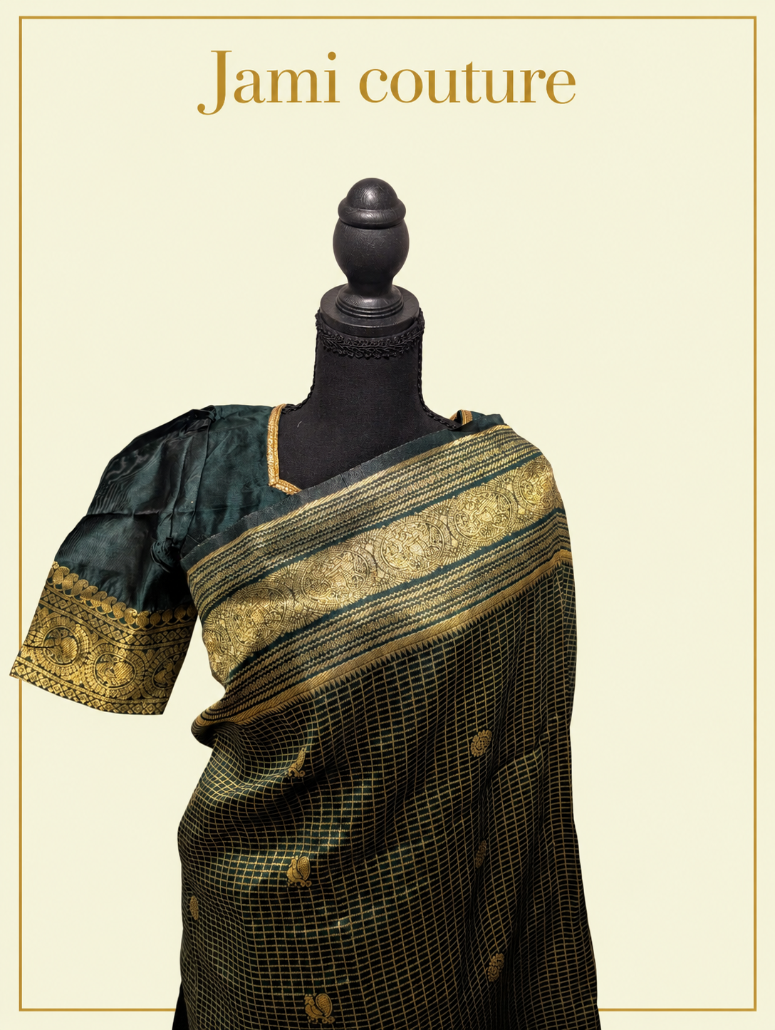 Bottle Green Banarasi Soft Silk Saree, Peacock Border