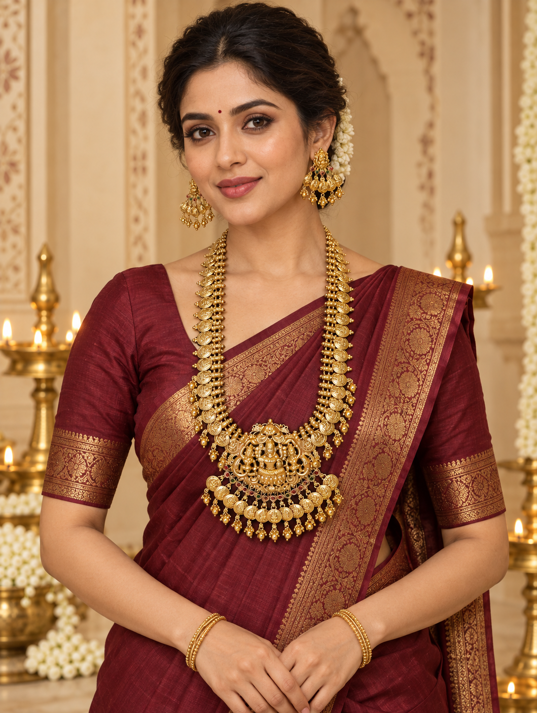 Lakshmi Grand Temple Haram Set with Kasu Coins
