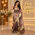 Wine Tissue Organza Saree with Gold Zari Checks