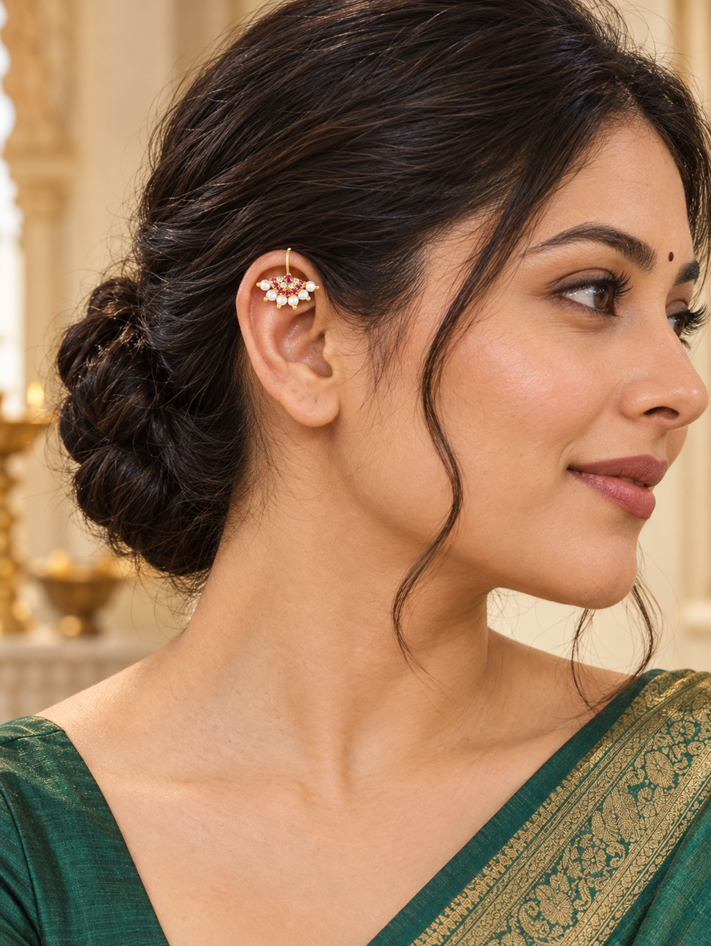 Pink & Pearl Fan Ear Cuffs with CZ Sparkle | Gold-Plated Fish Hook Earrings
