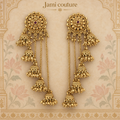 Antique Gold Cascading Jhumka Earrings with Pearl Detailing | Long Statement Earrings