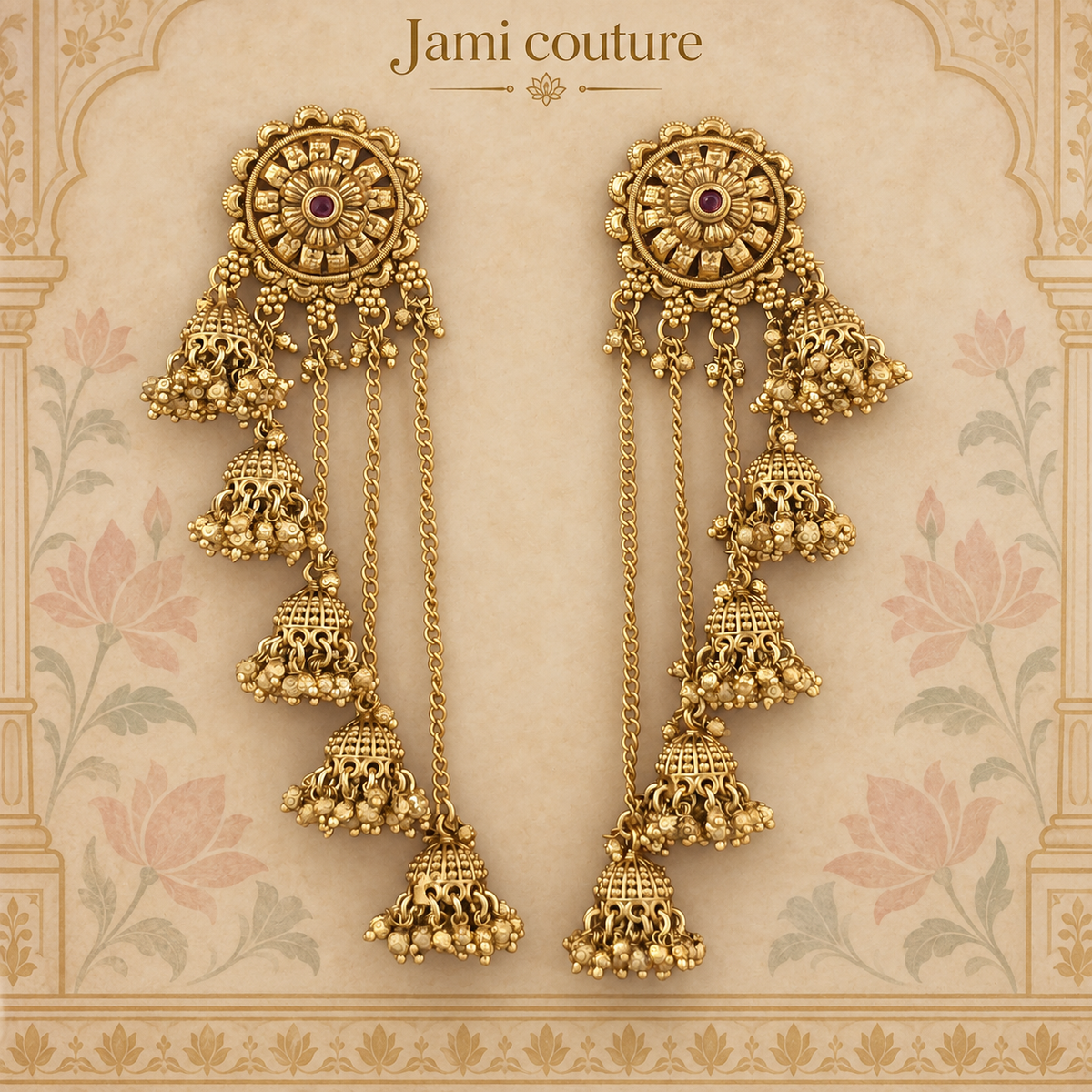 Antique Gold Cascading Jhumka Earrings with Pearl Detailing | Long Statement Earrings