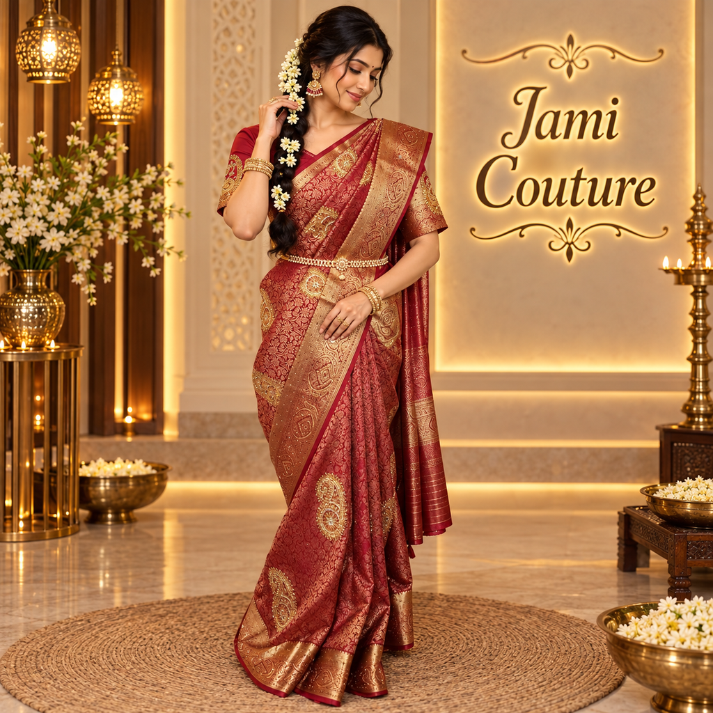 Red Premium Kanchi Silk Saree with Hand Zardosi Work