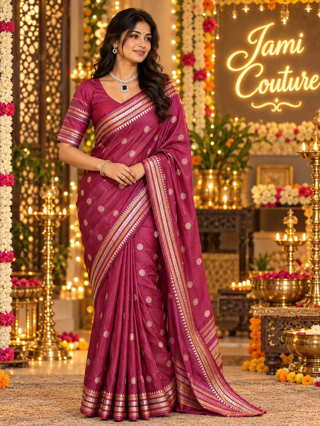 Royal Purple Warm Silk Saree, Striped Border