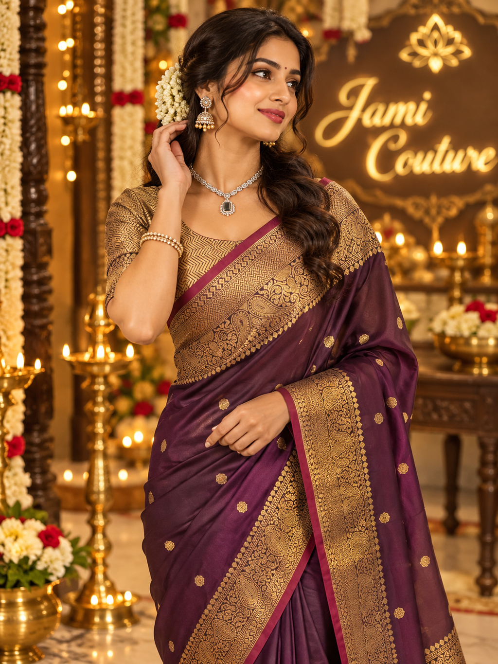 Deep Coffee Brown Kanchi-Style Warm Silk Saree