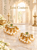 Crescent Moon & Star Ear Cuffs with Emerald, CZ & Pearl Fringe | Gold-Plated