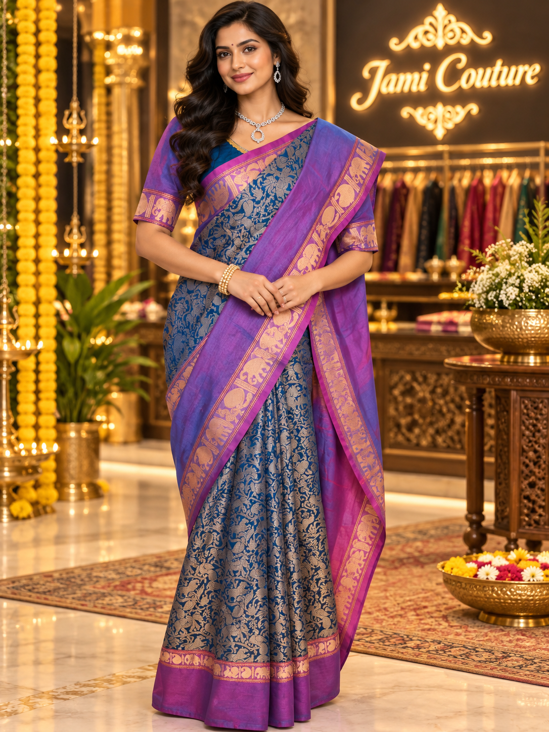 Vana Soundaryam Purple & Teal Handloom Silk Cotton Saree
