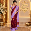 Wine Silk Cotton Saree with Lavender Border