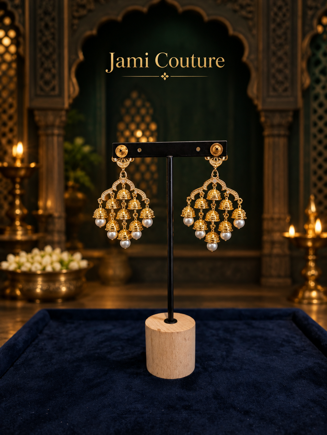 American Diamond Jhumka Chandelier Earrings with Pearl Drops | Two-Tone Bollywood Style