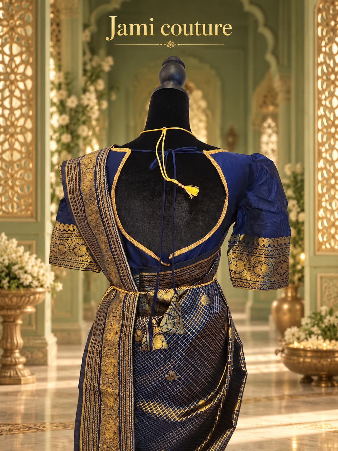 Navy Banarasi Soft Silk Saree, Zari Peacock Border