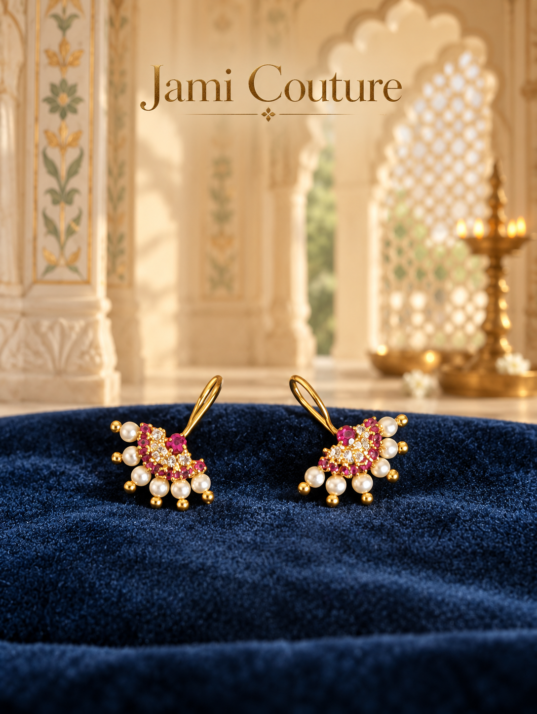 Pink & Pearl Fan Ear Cuffs with CZ Sparkle | Gold-Plated Fish Hook Earrings
