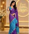 Purple & Turquoise Silk Cotton Saree, 1000 Butta Weave