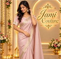 Baby Pink Tissue Organza Saree, Gold Zari Checks