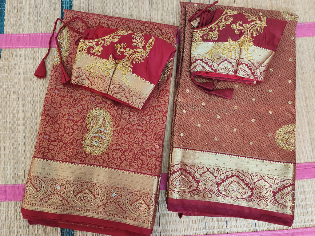 Maroon Premium Kanchi Silk Saree with Hand Zardosi Work