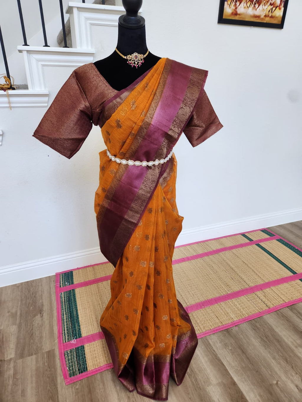 ✨ Premium Handpicked Jute Banarasi Saree with Gap Border ✨