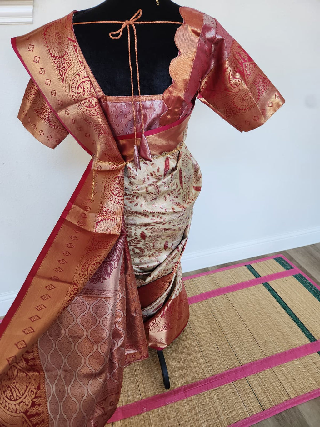 ✨ Premium Kanchipuram Silk Saree – Handpicked Collection ✨ - Ivory/cream body with elegant maroon-red woven floral motifs