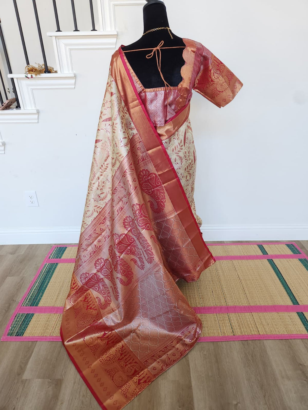 ✨ Premium Kanchipuram Silk Saree – Handpicked Collection ✨ - Ivory/cream body with elegant maroon-red woven floral motifs