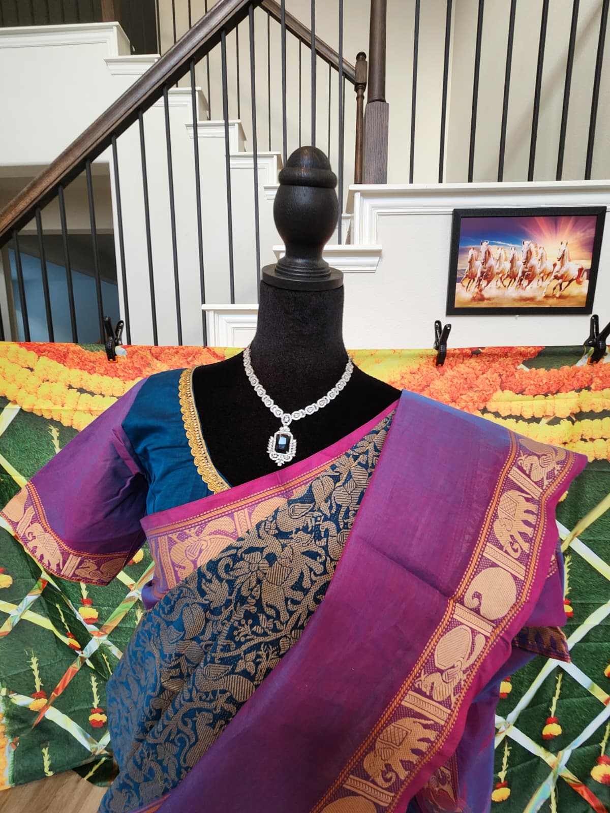 Vana Soundaryam Purple & Teal Handloom Silk Cotton Saree