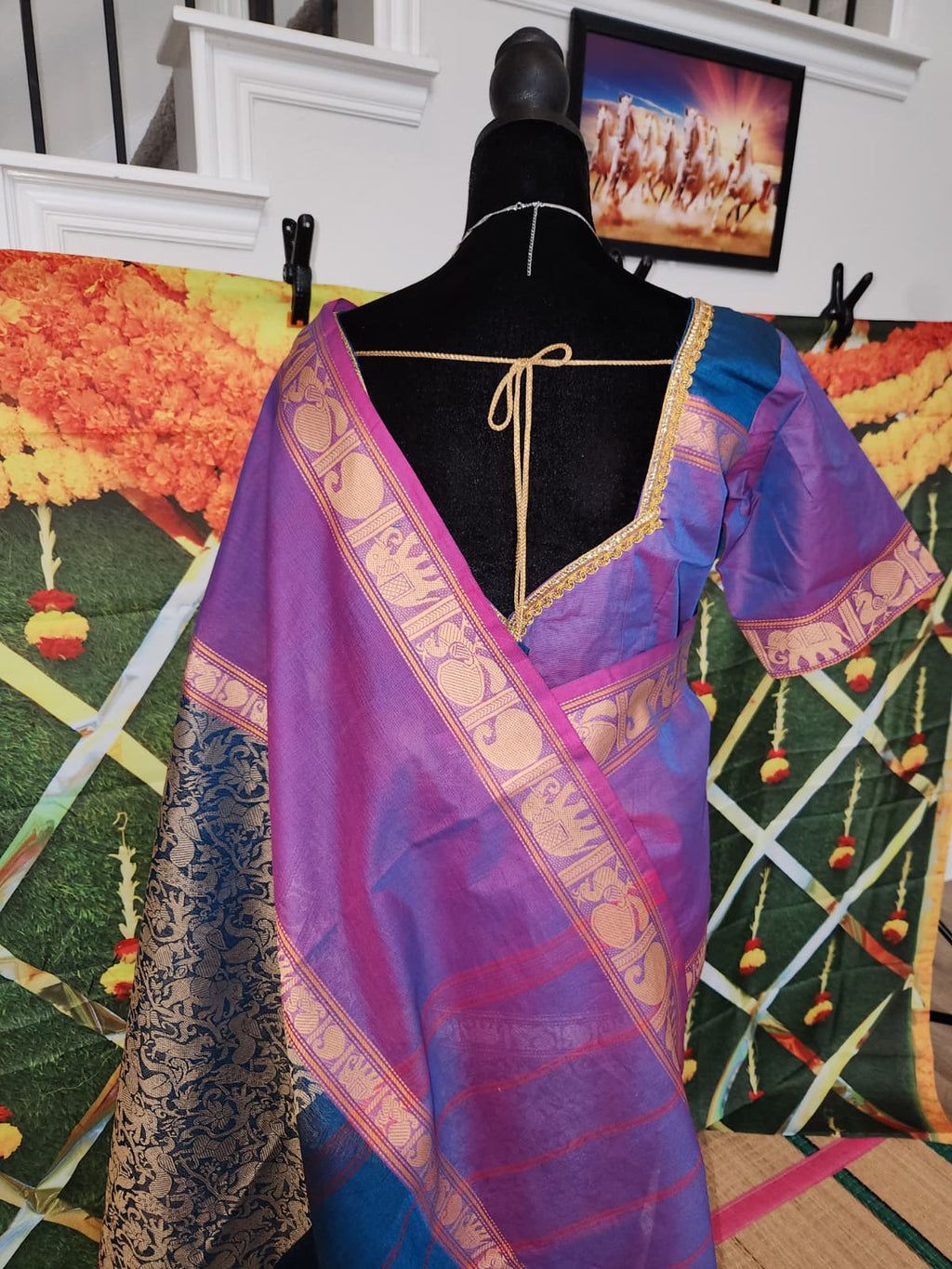 Vana Soundaryam Purple & Teal Handloom Silk Cotton Saree