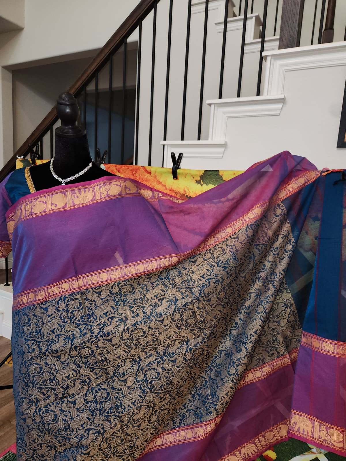 Vana Soundaryam Purple & Teal Handloom Silk Cotton Saree