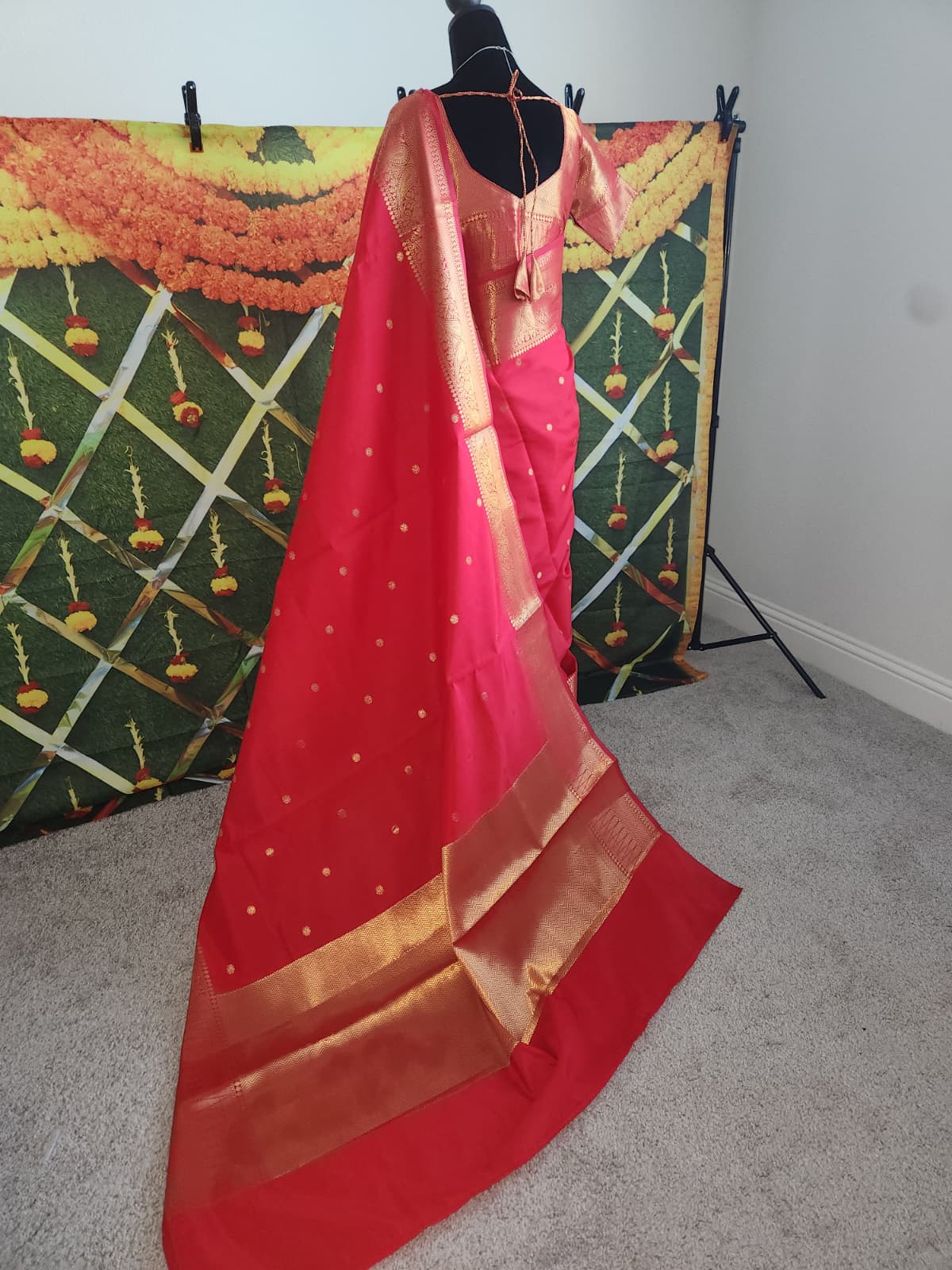 Vivid Red Kanchi-Style Warm Silk Saree