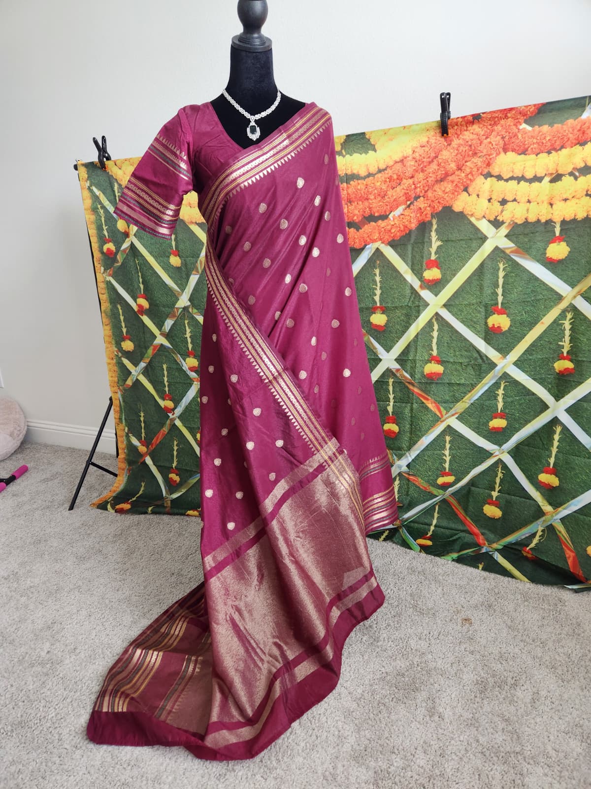 Royal Purple Warm Silk Saree, Striped Border