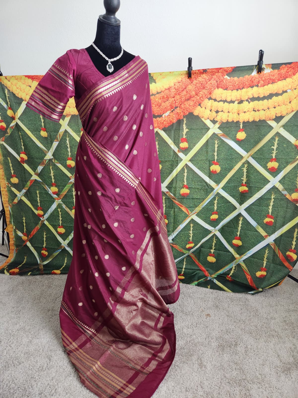 Royal Purple Warm Silk Saree, Striped Border
