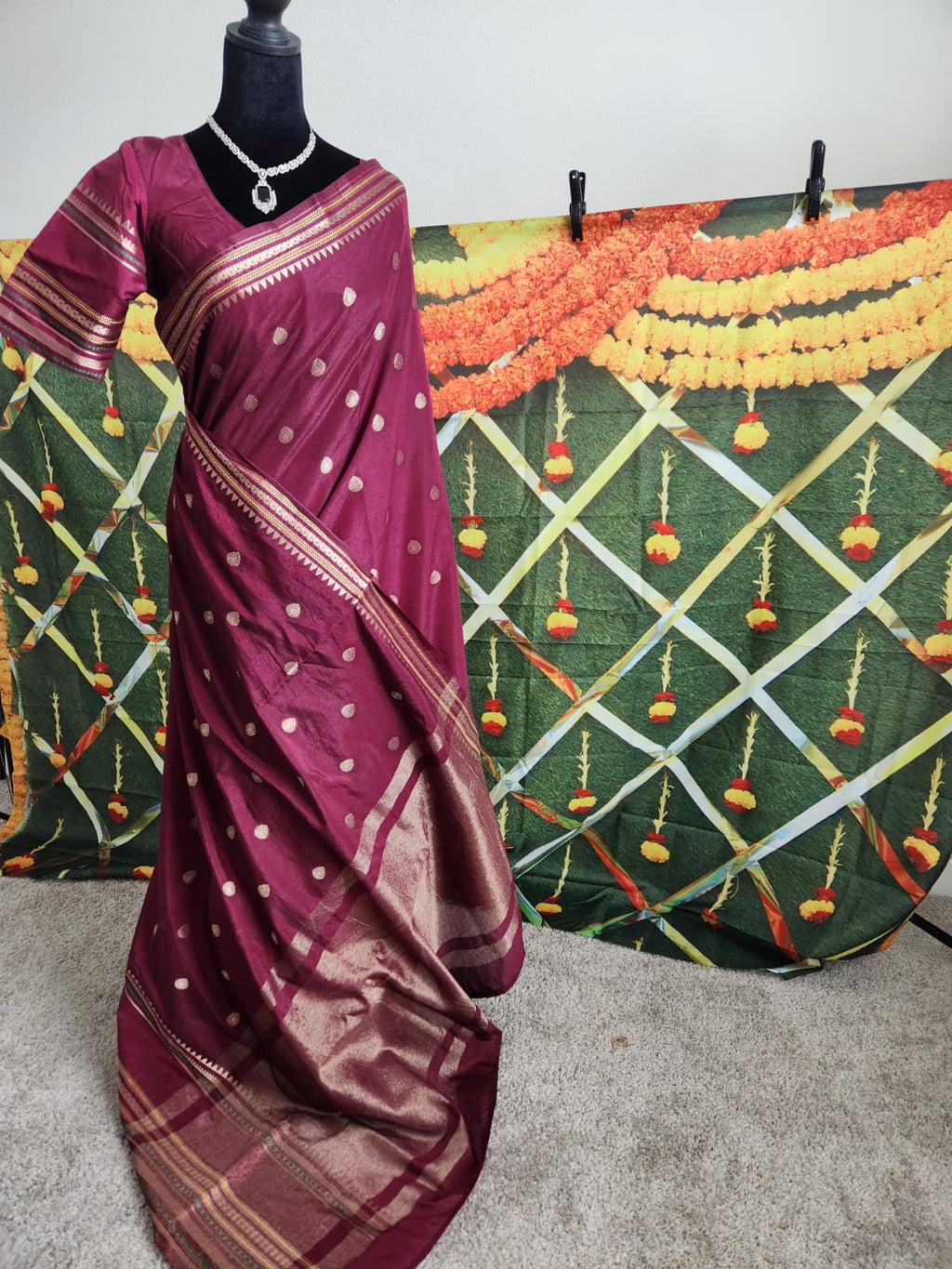 Royal Purple Warm Silk Saree, Striped Border