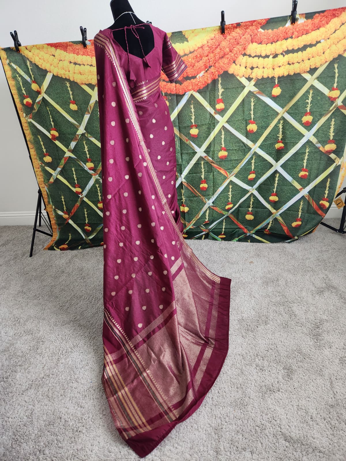 Royal Purple Warm Silk Saree, Striped Border