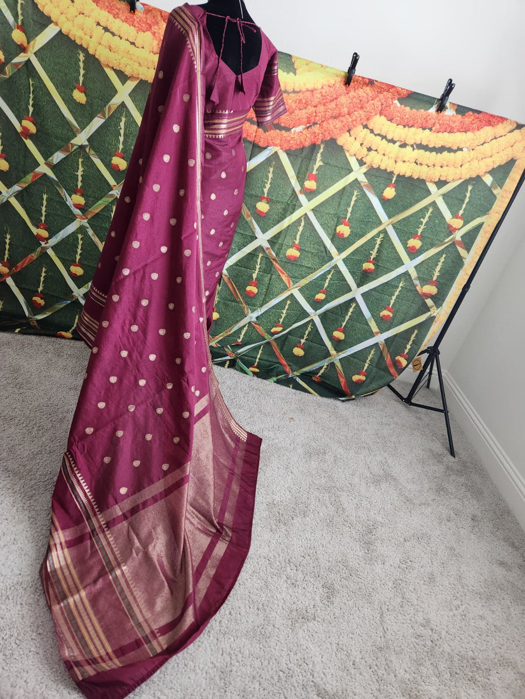 Royal Purple Warm Silk Saree, Striped Border
