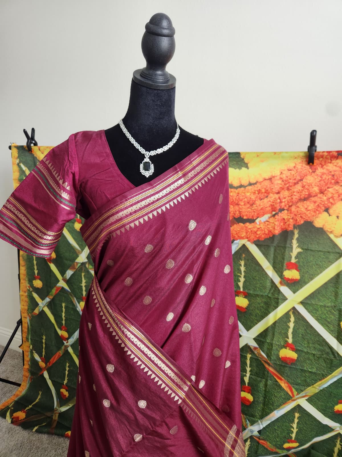 Royal Purple Warm Silk Saree, Striped Border