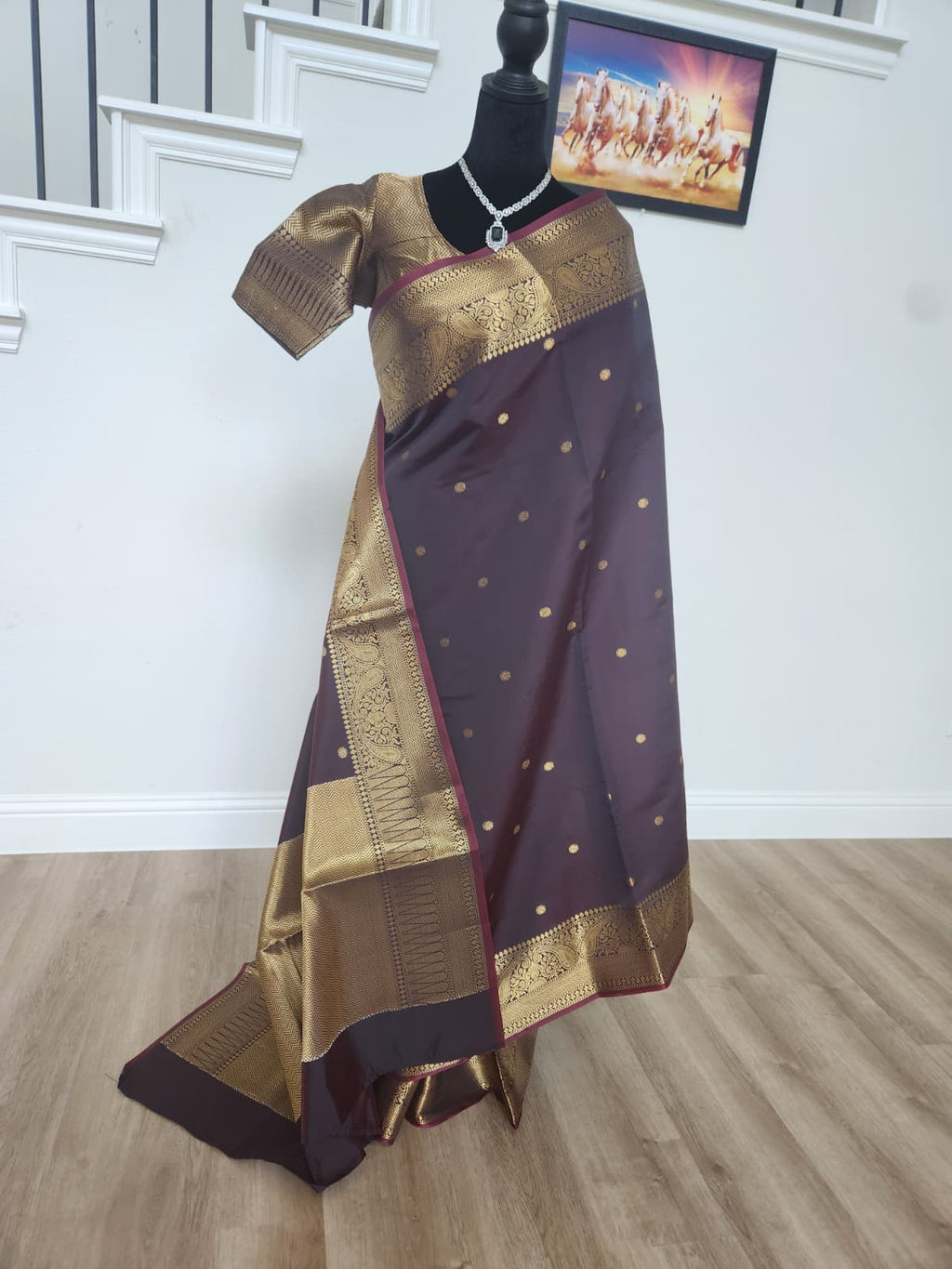 Deep Coffee Brown Kanchi-Style Warm Silk Saree