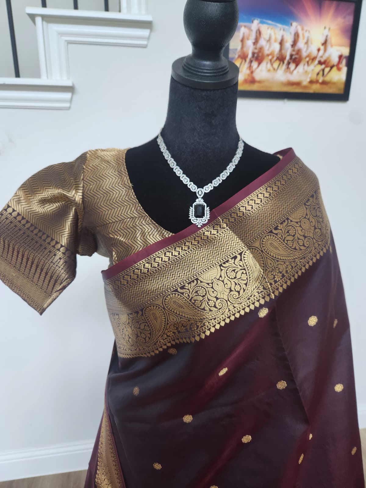 Deep Coffee Brown Kanchi-Style Warm Silk Saree