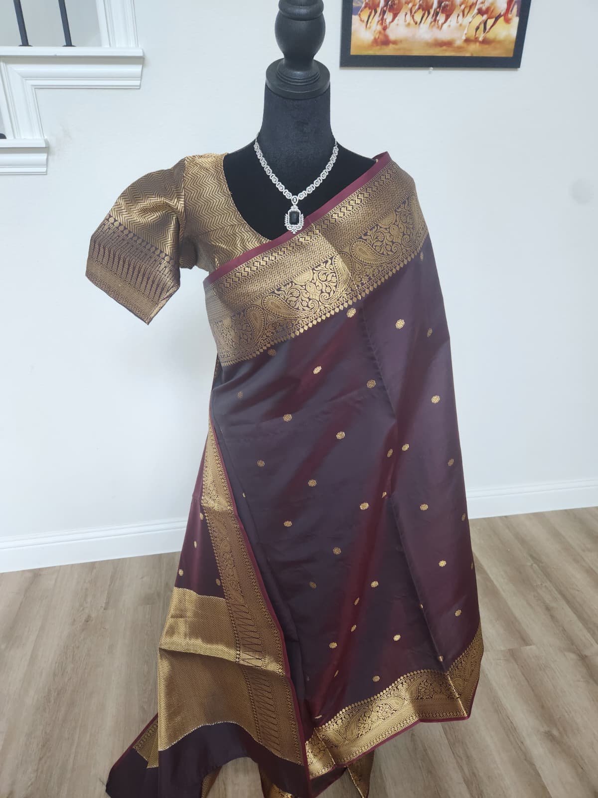 Deep Coffee Brown Kanchi-Style Warm Silk Saree