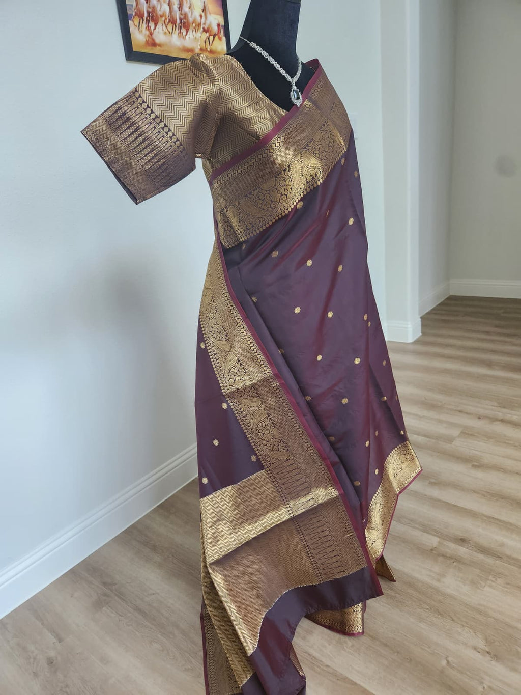 Deep Coffee Brown Kanchi-Style Warm Silk Saree