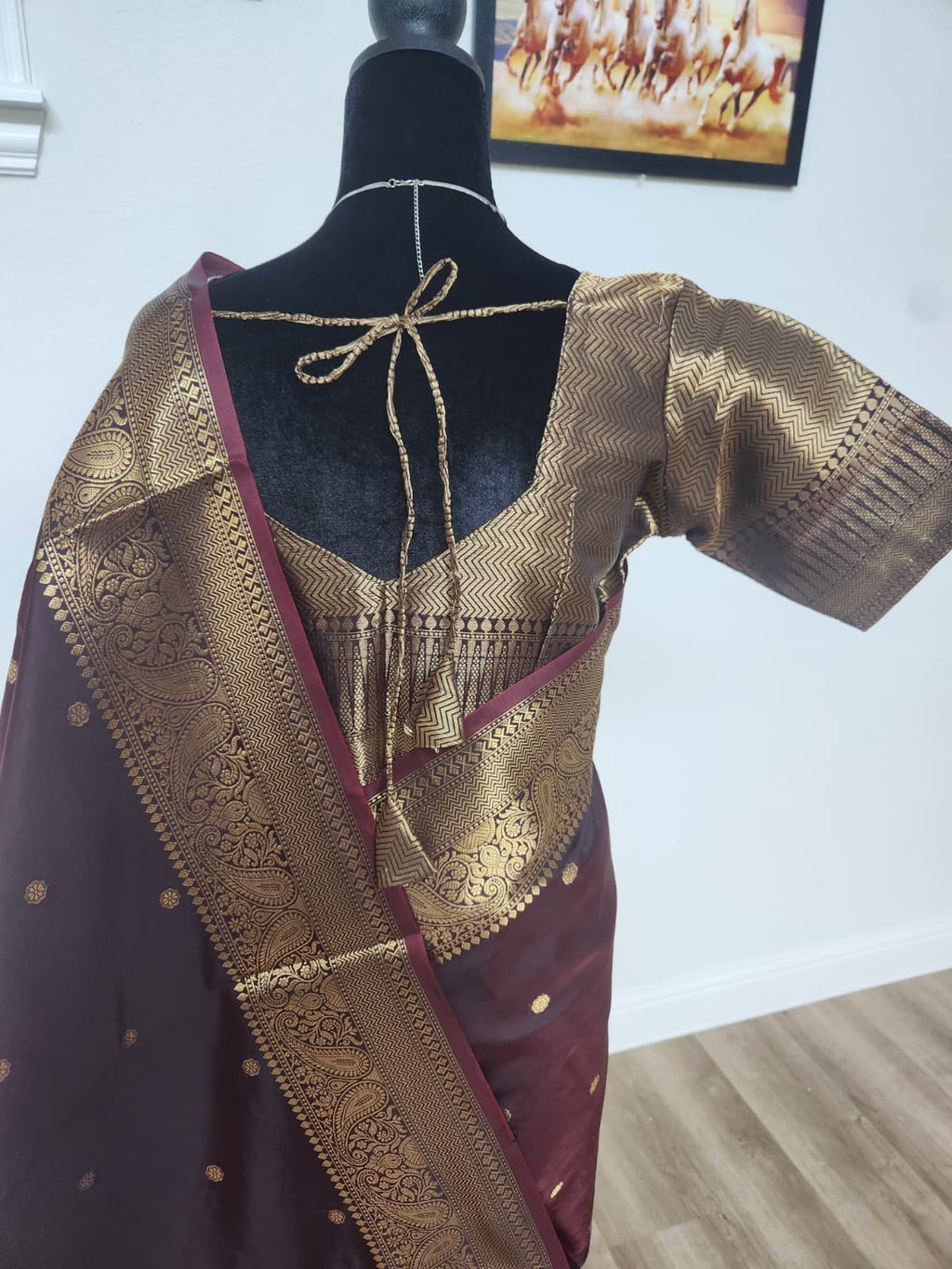 Deep Coffee Brown Kanchi-Style Warm Silk Saree