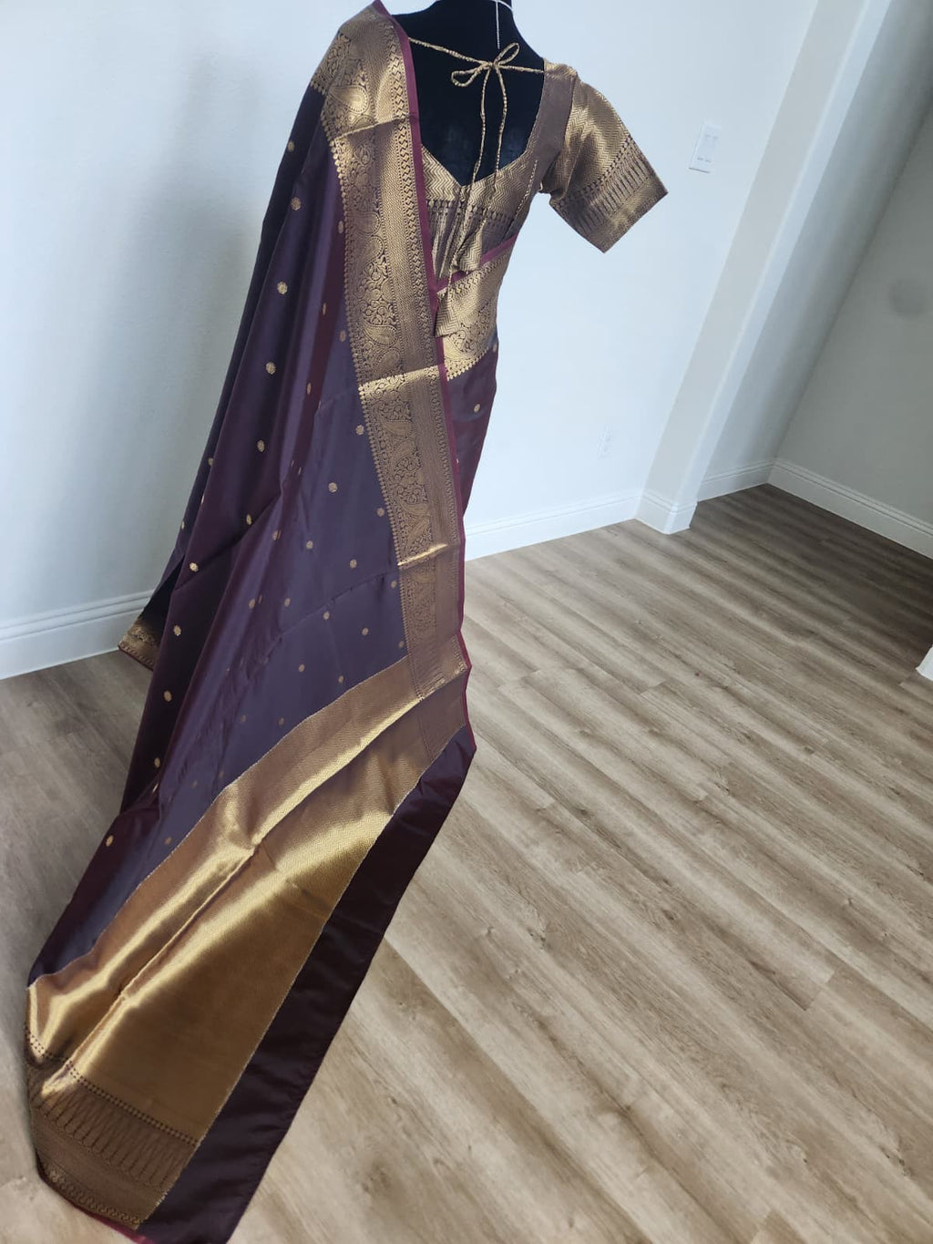 Deep Coffee Brown Kanchi-Style Warm Silk Saree