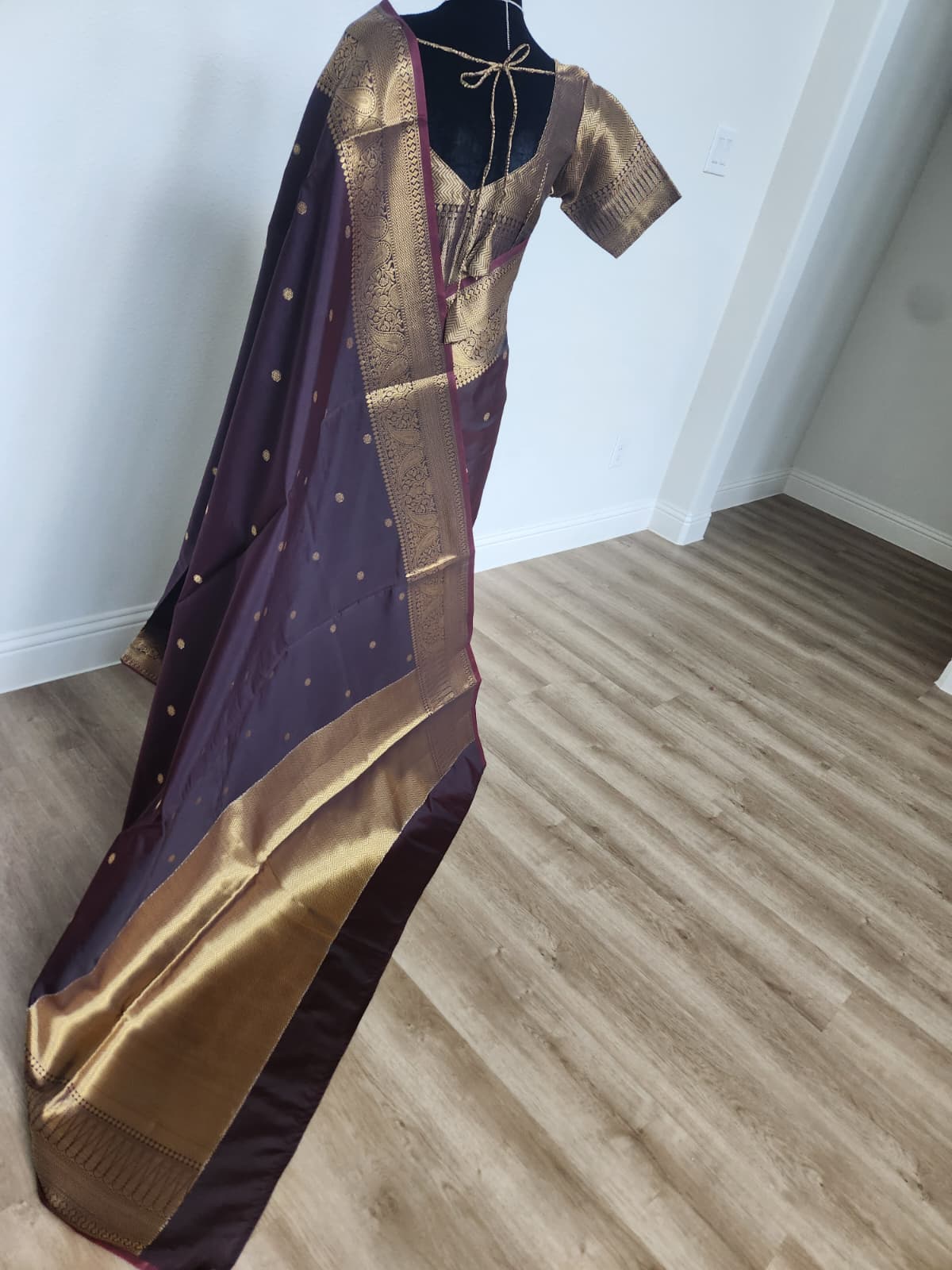 Deep Coffee Brown Kanchi-Style Warm Silk Saree