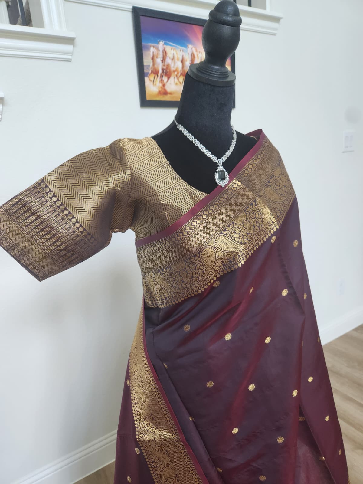 Deep Coffee Brown Kanchi-Style Warm Silk Saree