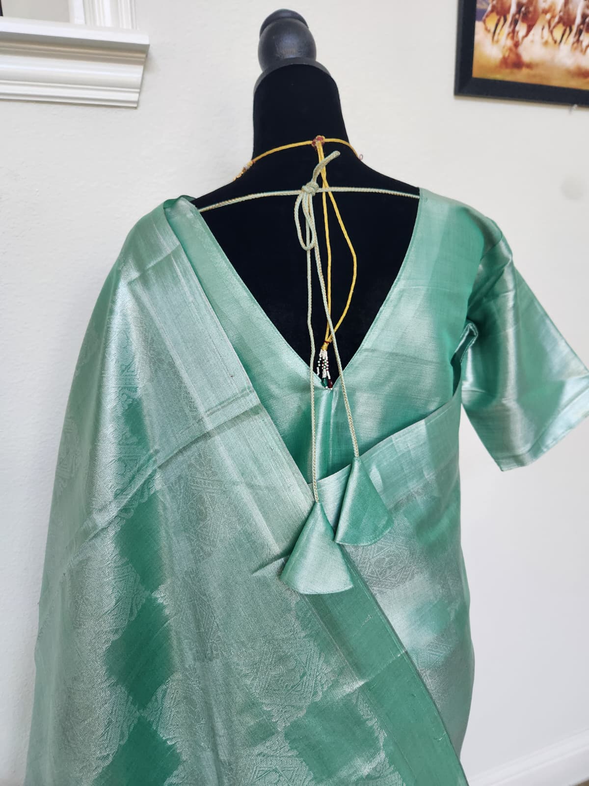 Sea Green Tissue Silk Saree, Silver Zari Weave